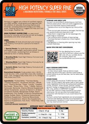 Show full view: Harrison's Bird Foods High Potency Super-Fine Organic Pellet Bird Food, 1-lb bag slide 2 of 9