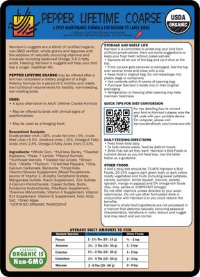 Show full view: Harrison's Bird Foods Pepper Lifetime Coarse Organic Pellet Bird Food, 25-lb bag slide 2 of 7