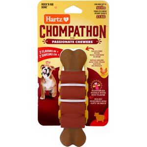 Hartz Chompathon Rock 'N Rib Bone Tough Dog Chew Toy, Brown, Medium