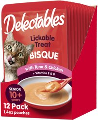 Hartz Delectables Bisque Senior 10+ Tuna & Chicken Lickable Cat Treats, 1.4-oz pouch, bundle of 24 