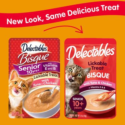 Show full view: Hartz Delectables Bisque Senior 10+ Tuna & Chicken Lickable Cat Treats, 1.4-oz pouch, bundle of 24  slide 3 of 12