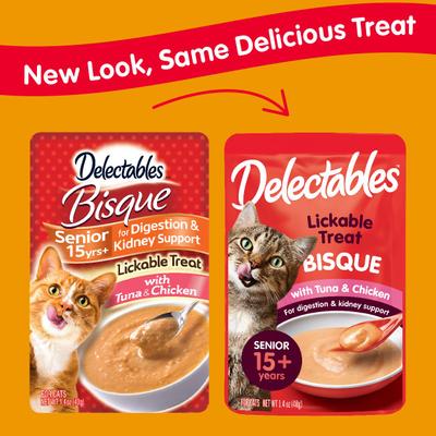 Show full view: Hartz Delectables Bisque Senior 15+ Tuna & Chicken Lickable Cat Treats, 1.4-oz, bundle of 72  slide 3 of 12