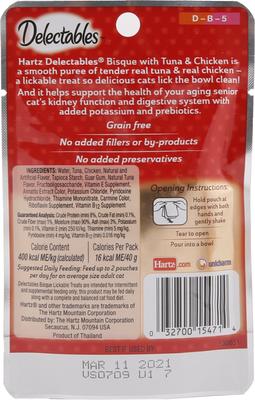 Show full view: Hartz Delectables Bisque Senior 15+ Tuna & Chicken Lickable Cat Treats, 1.4-oz, bundle of 72  slide 4 of 12