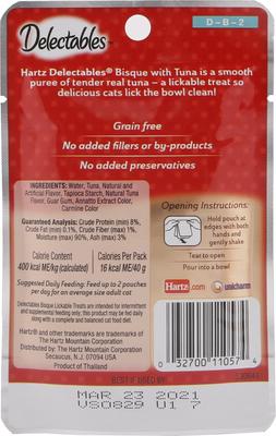 Show full view: Hartz Delectables Bisque Tuna Lickable Cat Treats, 1.4-oz pouch, bundle of 48  slide 4 of 12