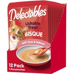 Hartz Delectables Bisque Tuna & Salmon Pack Lickable Cat Treats, 1.4-oz pouch, 12 count