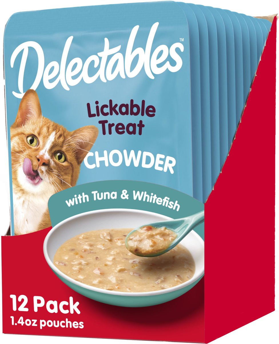 Hartz Delectables Chowder Tuna & Whitefish Lickable Cat Treats, 1.4-oz pouch, pack of 5
