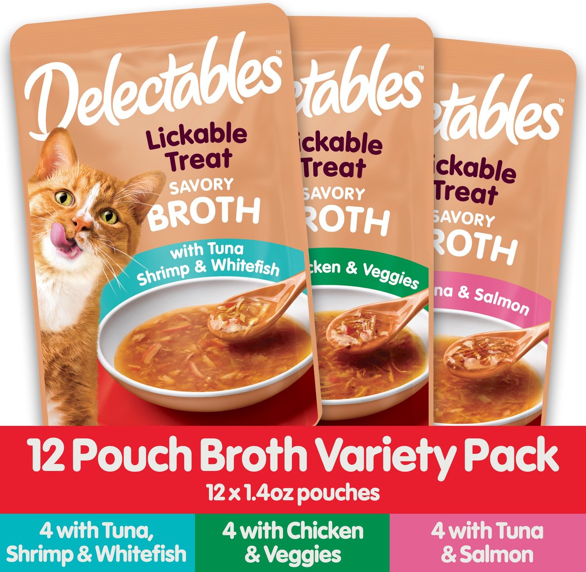 Hartz Delectables Savory Broths Variety Pack Lickable Cat Treats, 1.4-oz pouch, 6 count
