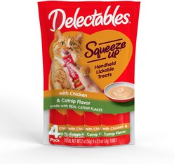 Hartz Delectables Squeeze Up Chicken with Catnip Flavored Grain-Free Lickable Cat Treats, 0.5-oz tube, case of 4