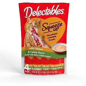 Hartz Delectables Squeeze Up Chicken with Catnip Flavored Grain-Free Lickable Cat Treats, 0.5-oz tube, case of 4
