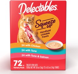 Hartz Delectables Squeeze Up Chicken, Tuna, Tuna & Salmon Variety Pack Grain-Free Lickable Cat Treats, 0.5-oz tube, 144 count bundle  slide 1 of 2