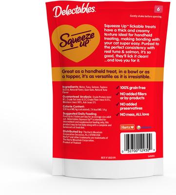 Show full view: Hartz Delectables Squeeze Up Tuna & Salmon + Squeeze Up Tuna Lickable Cat Treats, 0.5-oz tube, 32 count slide 3 of 10