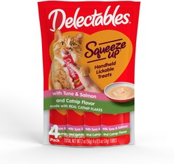 Hartz Delectables Squeeze Up Tuna & Salmon with Catnip Flavored Grain-Free Lickable Cat Treats, 0.5-oz tube, case of 4
