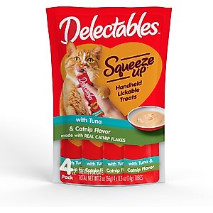 Hartz Delectables Squeeze Up Tuna with Catnip Flavored Grain-Free Lickable Cat Treats, 0.5-oz tube, case of 4
