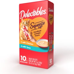 Hartz Delectables Squeeze Up Variety Pack Grain-Free Lickable Cat Treats, 0.5-oz tube, 20 count bundle 
