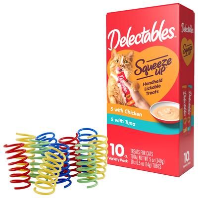 Show full view: Hartz Delectables Squeeze Up Variety Pack Lickable Treats + Frisco Colorful Springs Cat Toy, 10 count slide 1 of 10