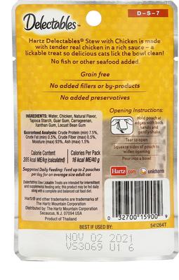 Show full view: Hartz Delectables Stew Non-Seafood Recipe with Chicken Lickable Wet Cat Treats, 1.4-oz pouch, bundle of 24  slide 4 of 11