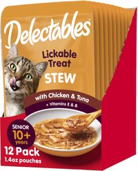 Hartz Delectables Stew Senior 10+ Chicken & Tuna Lickable Cat Treats, 1.4-oz pouch, bundle of 24 