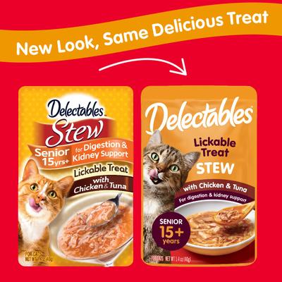 Show full view: Hartz Delectables Stew Senior 15+ Chicken & Tuna Lickable Cat Treats, 1.4-oz, bundle of 24  slide 3 of 12