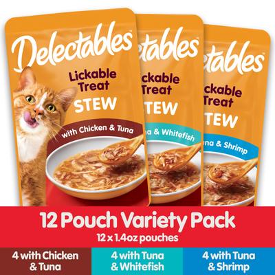 Show full view: Hartz Delectables Stew Variety Pack Lickable Cat Treats, 1.4-oz pouch, bundle of 48  slide 5 of 12