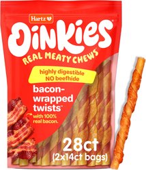 Hartz Oinkies Bacon-Wrapped Twists with 100% Real Bacon Rawhide-Free Natural Dog Treats, 28 count