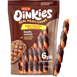 Hartz Oinkies Beefy Twists with 100% Real Beef Natural Dog Chews, 6 count