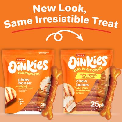 Show full view: Hartz Oinkies Chew Bones with 100% Real Chicken Breast Rawhide-Free Natural Dog Treats, 25 count slide 3 of 11