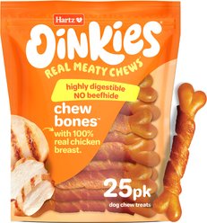 Hartz Oinkies Chew Bones with 100% Real Chicken Breast Rawhide-Free Natural Dog Treats, 25 count