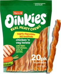 Hartz Oinkies Chicken ‘n Veg Twists with 100% Real Chicken Breast, Peas & Carrot Natural Dog Chews, 20 count