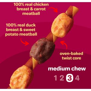Hartz Oinkies Hearty Kabobs Chicken & Duck, Sweet Potato & Carrot Long‑Lasting Highly Digestible Rawhide‑Free Dog Chews, 18 count