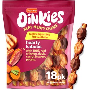Hartz Oinkies Hearty Kabobs Chicken & Duck, Sweet Potato & Carrot Long‑Lasting Highly Digestible Rawhide‑Free Dog Chews, 18 count