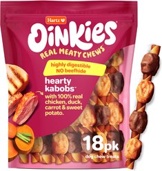Hartz Oinkies Hearty Kabobs with 100% Real Chicken & Duck Carrot & Sweet Potato Rawhide-Free Natural Dog Treats, 18 count