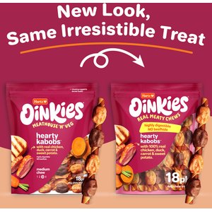Hartz Oinkies Hearty Kabobs with 100% Real Chicken & Duck Carrot & Sweet Potato Rawhide-Free Natural Dog Treats, 18 count