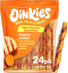 Hartz Oinkies Hearty Twists with 100% Real Chicken Breast & Sweet Potato Rawhide-Free Natural Dog Treats, 24 count