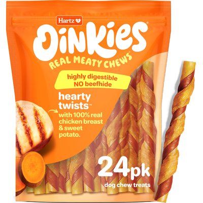 Hartz Hartz Oinkies Hearty Twists with 100% Real Chicken Breast & Sweet Potato Rawhide-Free Natural Dog Treats, 24 count
