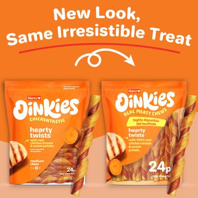 Show full view: Hartz Oinkies Hearty Twists with 100% Real Chicken Breast & Sweet Potato Rawhide-Free Natural Dog Treats, 24 count slide 3 of 13