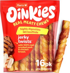 Hartz Oinkies Jerky Twists with 100% Real Chicken Breast & Smoked Pork Rawhide-Free Natural Dog Treats, 16 count