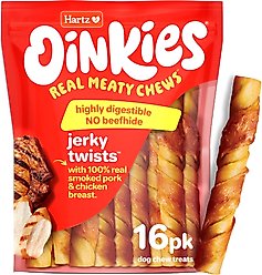 Hartz Oinkies Jerky Twists with 100% Real Chicken Breast & Smoked Pork Rawhide-Free Natural Dog Treats, 16 count