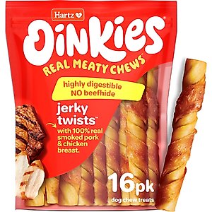 Hartz Oinkies Jerky Twists with 100% Real Chicken Breast & Smoked Pork Rawhide-Free Natural Dog Treats, 16 count