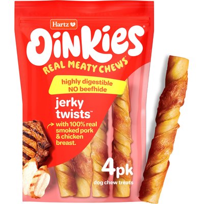 Hartz Hartz Oinkies Jerky Twists with 100% Real Chicken Breast & Smoked Pork Rawhide-Free Natural Dog Treats, 4 count