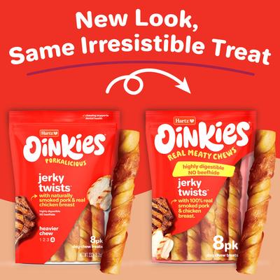 Show full view: Hartz Oinkies Jerky Twists with 100% Real Chicken Breast & Smoked Pork Rawhide-Free Natural Dog Treats, 8 count slide 3 of 12