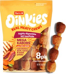 Hartz Oinkies Mega Kabobs with 100% Real Chicken Breast, Duck, Carrot & Sweet Potato Natural Dog Chews, 8 count