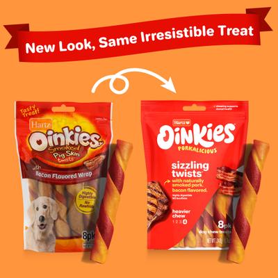 Show full view: Hartz Oinkies Sizzling Twists with 100% Real Smoked Pork Bacon Flavored Rawhide-Free Natural Dog Treats, 8 count slide 3 of 12
