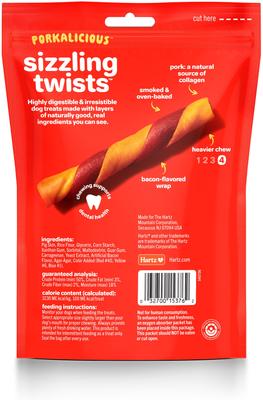 Show full view: Hartz Oinkies Sizzling Twists with 100% Real Smoked Pork Bacon Flavored Rawhide-Free Natural Dog Treats, 8 count slide 4 of 12