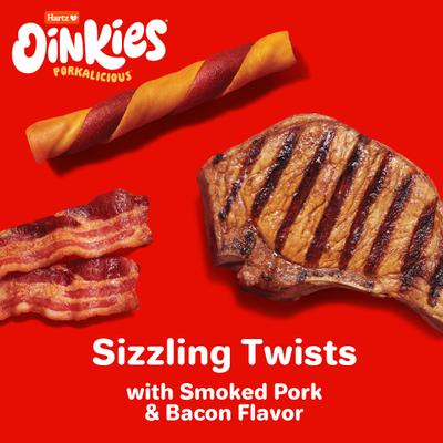 Show full view: Hartz Oinkies Sizzling Twists with 100% Real Smoked Pork Bacon Flavored Rawhide-Free Natural Dog Treats, 8 count slide 5 of 12