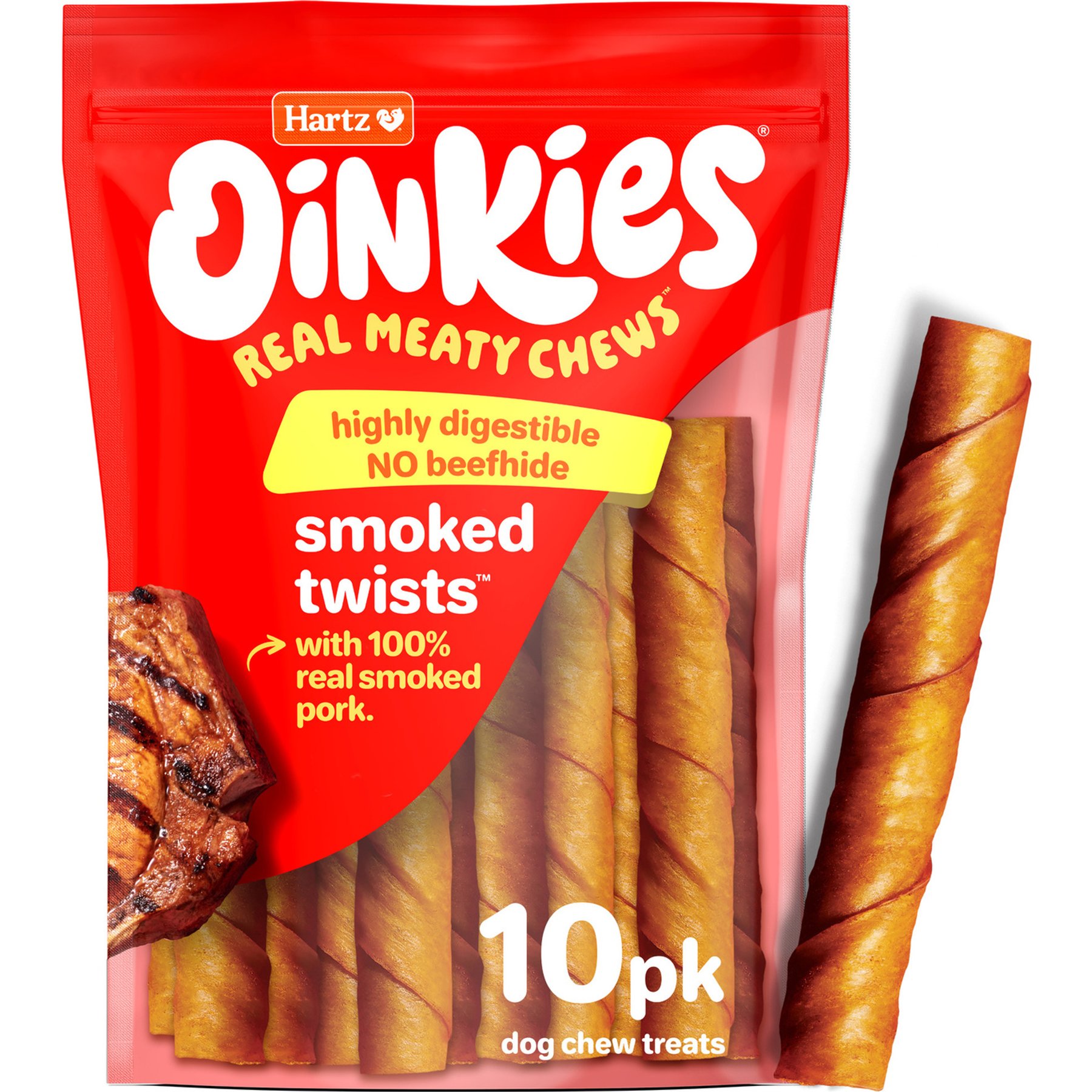 Hartz Oinkies Smoked Twists with 100% Real Smoked Pork Rawhide-Free Natural Dog Treats, 10 count