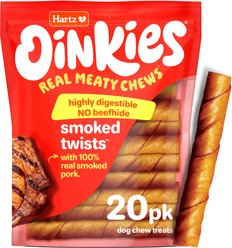 Hartz Oinkies Smoked Twists with 100% Real Smoked Pork Rawhide-Free Natural Dog Treats, 20 count