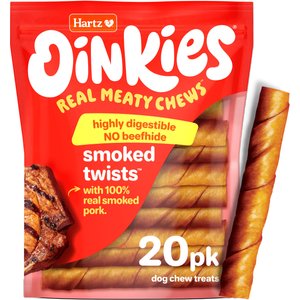 Hartz Oinkies Smoked Twists with 100% Real Smoked Pork Rawhide-Free Natural Dog Treats, 20 count