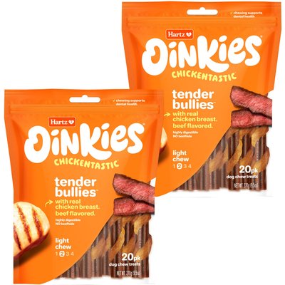Hartz Hartz Oinkies Tender Bullies with 100% Real Chicken Beef Flavor Rawhide-Free Natural Dog Treats, 40 count bundle