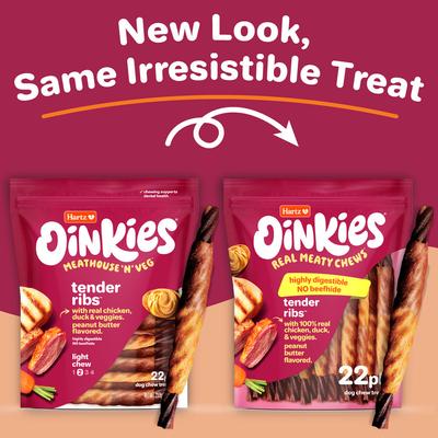 Show full view: Hartz Oinkies Tender Ribs with 100% Real Chicken & Duck Veggies & Peanut Butter Flavored Rawhide-Free Natural Dog Treats, 22 count slide 3 of 12
