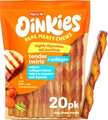 Hartz Oinkies Tender Twirls + Collagen for Skin & Joints Rawhide-Free Natural Dog Treats, 20 count